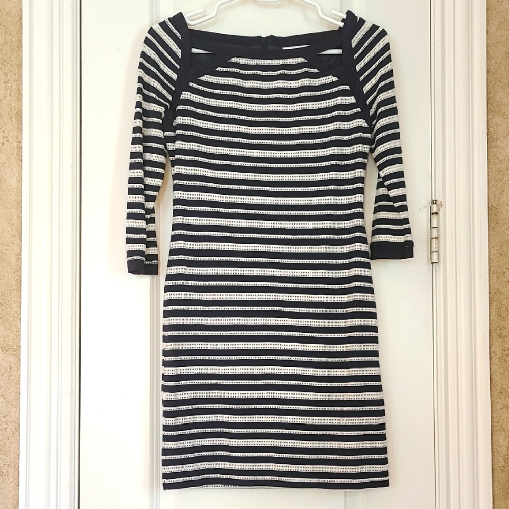 Addison Cut Out Striped Navy Blue and White Dress Small